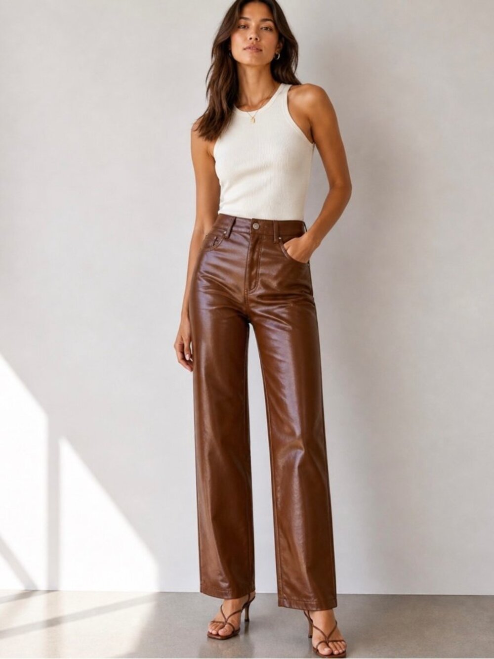 Wilfred The Melina Pant Size 2 Brown Aritzia Faux Leather Straight Quiet Luxury